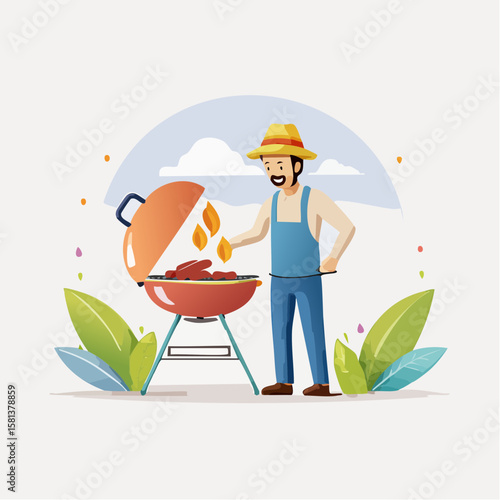 man in a garden cooking