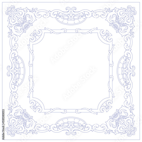Vintage Ornamental Engraving Frame. Decorative Floral Border Design. Elegant Scrollwork Outline