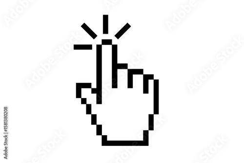 Click cursor icon, computer mouse click pointer, hand pointer symbol, clicking finger, pixel cursor, vector illustration, digital click, user interface, interaction