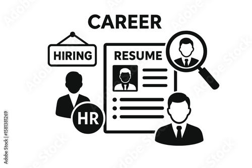 Career resume job hiring candidate HR business headhunting recruitment. Human resources management, job application, employment, staffing, professional personnel search vector.