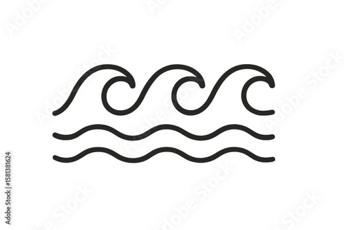 Sea waves vector illustration in flat simple lines style. Water logo, line ocean symbol, minimalistic design. Abstract marine surf graphic on transparent background.