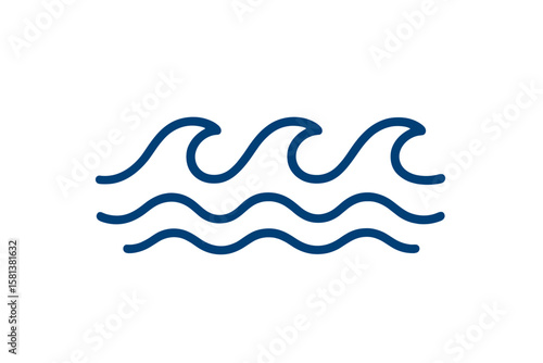 Sea waves vector illustration. Simple flat line art. Water logo, ocean symbol. Marine, nautical design element. Minimalist graphic icon. Aqua, surf, ripple concept. Fluid.