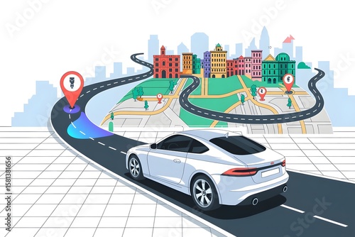 Road with GPS navigation on city map. Car road, street, highway roadmap infographics stock vector