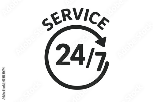 Service 24/7 Icon Vector Illustration, Round Arrow Symbol, Customer Support, Continuous Service, Transparent Background, Business Concept, Reliable Assistance, Customer Care