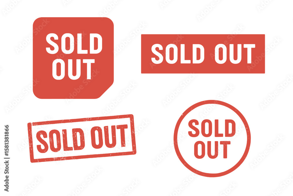 Sold Out Label Vector Collection. Red Sold Out Stamp, Square Sticker, Banner, Grunge Label, Circle Badge. Retail Sale Sign. Vector Illustration Isolated on Transparent Background Sold Out Label Vector Collection. Red Sold Out Stamp, Square Sticker, Banner, Grunge Label, Circle Badge. Retail Sale Sign. Vector Illustration Isolated on Transparent Background