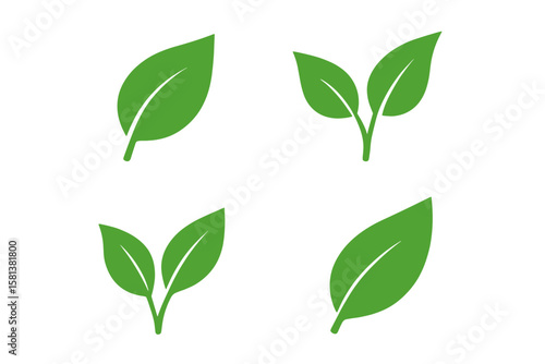 Set of 4 flat style green leaf icons, eco nature collection, organic and environmentally friendly symbols, green product design, ecology and natural elements vector