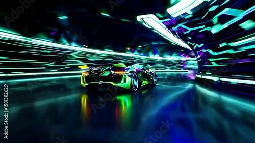 Wallpaper Mural Futuristic race: neonlit tunnel thrills with speed and light trails Torontodigital.ca