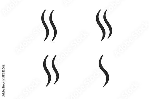 Aroma icon set. Smell symbols collection. Steam, smoke, and hot vapor lines. Odor and scent wave signs. Vector illustration for web design, app, or cooking concept.