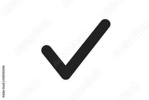 Black check mark icon, tick symbol, vector illustration, approval and acceptance symbol, okay sign, checklist design, transparent background, simple and bold vector graphic
