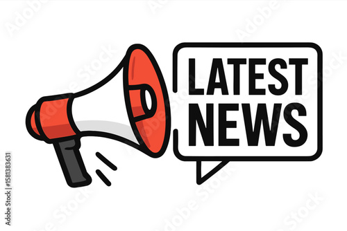 Breaking news announcement megaphone icon. Loudspeaker broadcasting latest news in speech bubble. Vector illustration for news release, marketing, media update, communication