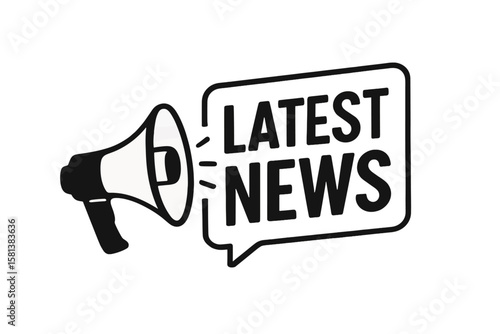 Vector megaphone icon broadcasting latest news in speech bubble with ‘Latest News’ label for breaking news announcement concept in media update communication marketing illustration