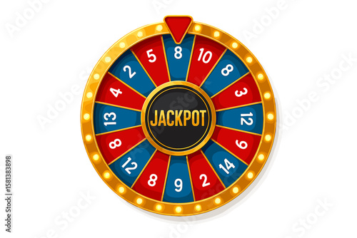 Colorful Casino Roulette Wheel of Fortune Vector, Jackpot Spin and Win Game, Gambling Luck, Online Casino, Money Prize, Spinning Wheel, Fortune Game Night Illustration