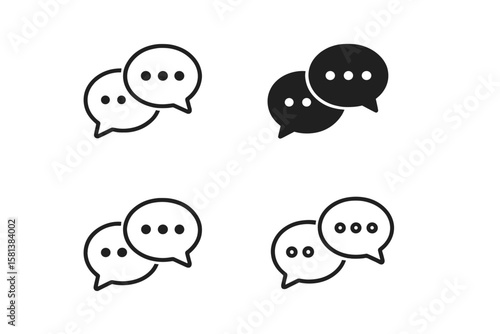 Set of 4 Communication Icons with Chat Message Bubbles for Online Conversation, SMS, Group Chat, and Web Notifications – Talk Bubble, Dialogue, Messaging Icons for Digital Communication