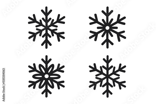 Wallpaper Mural Set of 4 Black Snowflake Icons for Winter, Christmas, and Web Design. Different Snowflake Templates in Flat Style. Vector Snowflakes Collection for Holiday Graphics. Torontodigital.ca