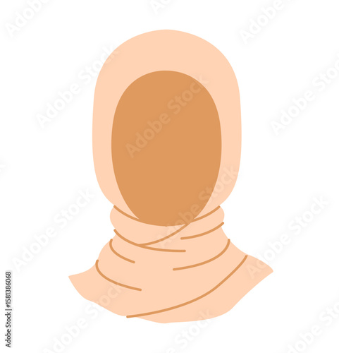 Hijab Hat Scarf. Muslim Head Fashion accessory cap clothing technical illustration. Vector headgear for Men, women, unisex style, flat template CAD mockup sketch outline isolated