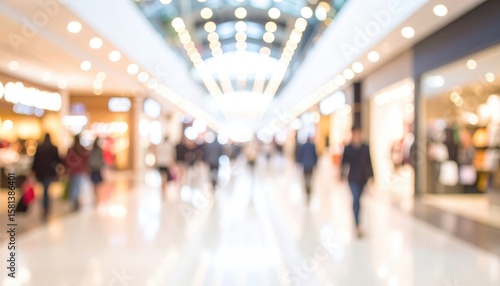 Blurred View Of Crowded Shopping Mall Interior