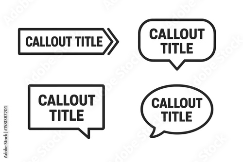 Modern callout titles vector set. Digital futuristic information text box, labels, and speech bubbles. HUD or UI element for infographic design. Simple minimal frame banner.
