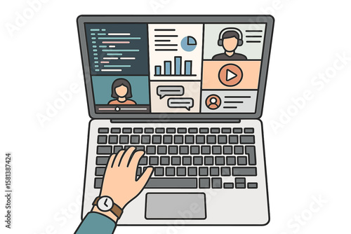 Hands Typing on Laptop Keyboard, Computer Work, Coding, Writing Code, Financial Report Planning, Online Education, Virtual Conference, Remote Work, Technology Usage