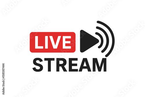 Live Streaming Icon Vector. Online Broadcast Symbol with Play Button. Modern Emblem for TV, Sports, News, Radio, Video, Podcast, Media Channel, Internet Streaming, Webcast, Digital Content