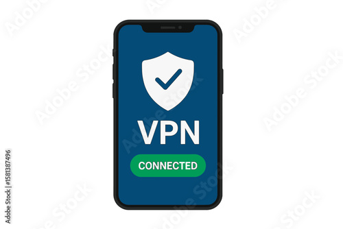 Mobile VPN service concept. Smartphone with secure VPN connection, virtual private network access, cybersecurity protection, encrypted internet, secure web browsing, privacy software