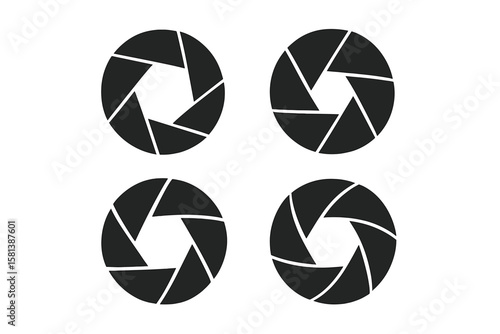 Set of 4 Camera Shutter Icons Vector Illustration Collection on Transparent Background, Photography Lens Aperture Symbols, Photo Equipment Design Elements