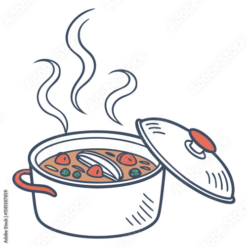 A pot of stew with steam rising vector