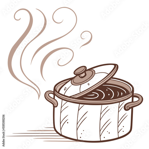 A pot of food steaming on the stove, ready to be served vector