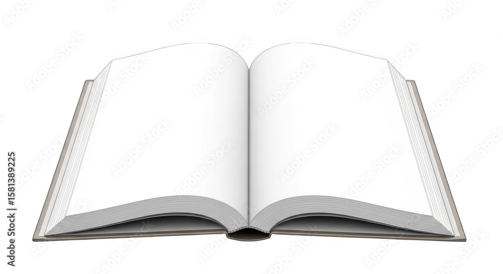 An Open Blank Book with Empty White Pages and a Thick Cover Displayed on a Black Background with a Top-Down Perspective An Open Blank Book with Empty White Pages and a Thick Cover Displayed on a Black Background with a Top-Down Perspective