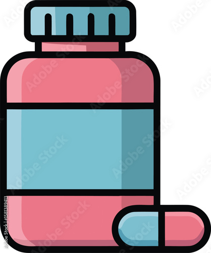 Medicine Bottle With Capsule Illustration Representing Healthcare Pharmacy Vitamins Supplements Treatment Medical Prescription Wellness And Health Care Concept

