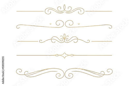 Elegant golden divider set. Luxury ornamental line border collection. Vintage calligraphic flourish for wedding invitation, card, menu, certificate. Filigree vector elements.