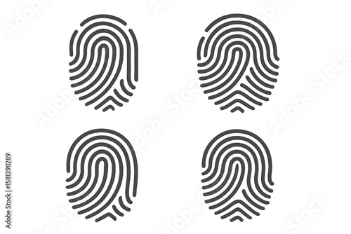 Fingerprint icon set for security and identification. Biometric authentication and identity verification symbol. Vector thumbprint scan for privacy, access, and forensic analysis.