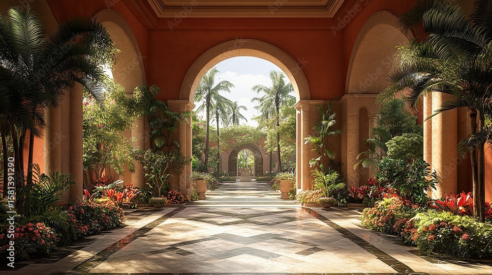 Fototapeta premium Sunlit Archway Garden Pathway.