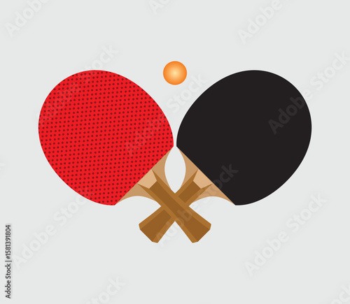 Hand drawn of Rackets and ball for playing table tennis. Illustration on white background
