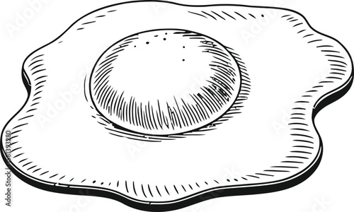 Simple black and white sketch of a fried egg with a sunny side up yolk