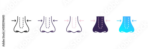Rhinoplasty icon set multiple style collection