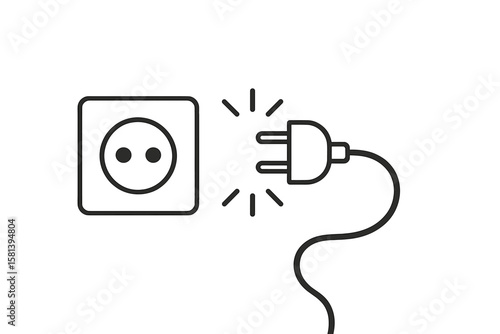 Electric plug and socket outline icon. Connection and disconnection concept. Unplugged cable as a metaphor for 404 error, lost connection, or power failure. Vector line art.