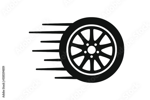 Fast car wheel with speed lines, auto tire in motion, dynamic tire spinning, automotive speed concept, racing wheel, high-speed vehicle tire, transparent background