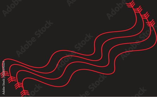 Red neon wavy arrows on dark background representing technology data flow and ai circuits vector