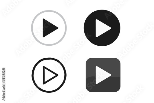 Play icon set in multiple styles, video play button symbols isolated, transparent background, modern and classic design, media control, digital vector icons for multimedia apps