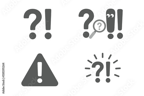 Question and exclamation mark icon set, question and exclamation symbols, finding answers, warnings, alerts, asking and admiration signs, query, FAQ icons, transparent PNG