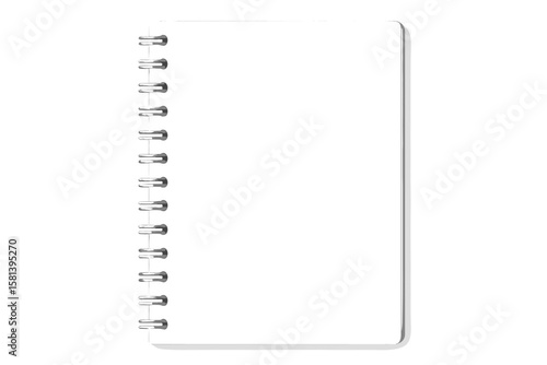 Realistic spiral blank notebook template, copybook cover with horizontal iron spiral binding, clean white pages, stationery design, office supplies, spiral notebook mockup