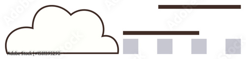 Cloud outline connected to horizontal lines and squares, symbolizing data sharing and connectivity. Ideal for technology, innovation, communication, network, data storage, digital platforms