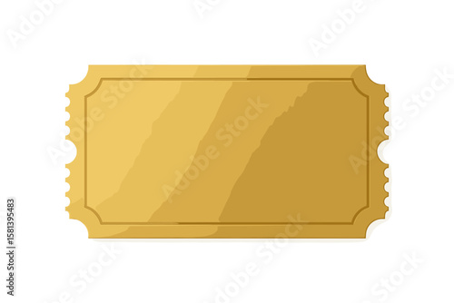 Gold Blank Ticket Coupon Vector Illustration, Vintage Event Admission Pass, Retro Ticket Design, Transparent Background, Classic Ticket Shape, Isolated Clipart for Commercial Use
