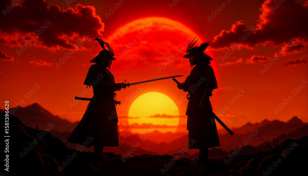 Fototapeta premium two samuri in sunset 