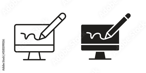 Electronic signature icon design element. Editable stroke. Vector
