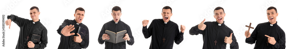 © Pixel-Shot - Set of young emotional priest on white background © Pixel-Shot - Set of young emotional priest on white background