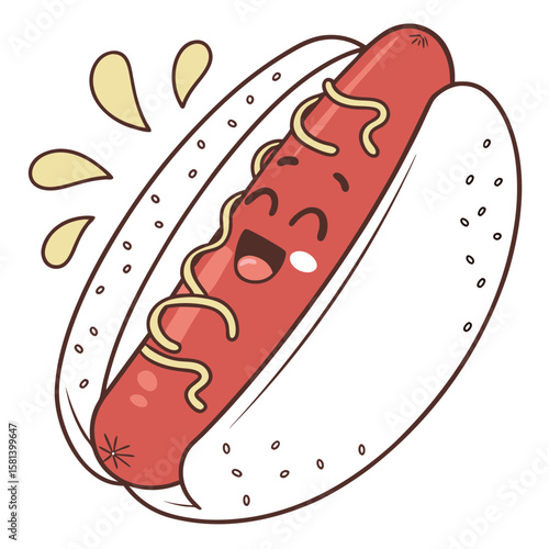 Happy cartoon hot dog with mustard and a smile vector art