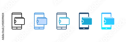 Mobile Wallet icon set multiple style collection