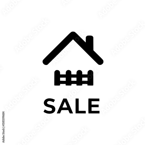 House icon with front fence and "SALE" text representing suburban property listing or housing sale