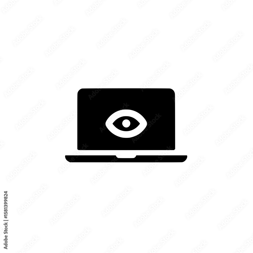 Icon of a laptop with an eye symbol representing surveillance, privacy monitoring, or viewing mode Icon of a laptop with an eye symbol representing surveillance, privacy monitoring, or viewing mode